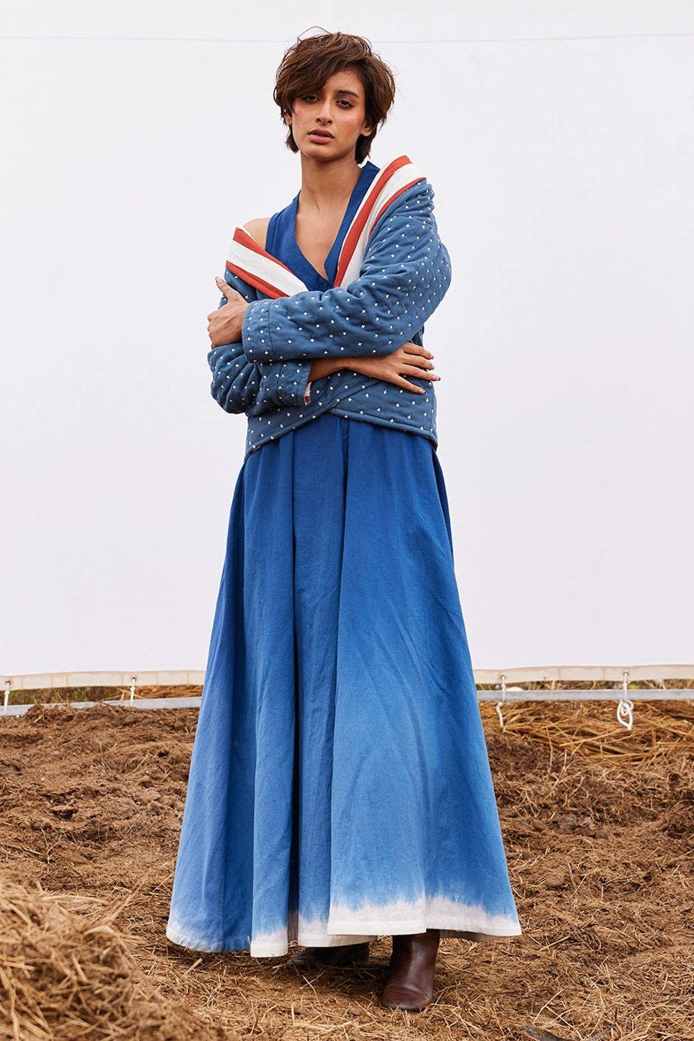 Khara Kapas Cyan Blue Herringbone Cotton Jacket 5 Khara Kapas Cyan Blue Herringbone Cotton Jacket - Image 3