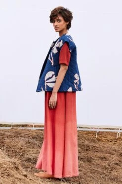 Khara Kapas Aster Blue Floral Printed Mul-Cotton Vest Jacket -Inca Sales Store 161223kk7 2