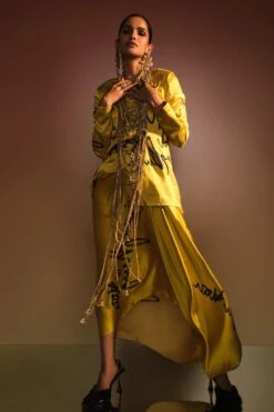 AK-OK By Anamika Khanna Jaune Graphic Adorned Silk Co-ord Set -Inca Sales Store 16124akok8 3