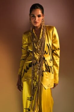 AK-OK By Anamika Khanna Jaune Graphic Adorned Silk Co-ord Set -Inca Sales Store 16124akok8 4