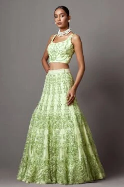 Mala And Kinnary Jade Green Floral & Sequin Adorned Lehenga Set -Inca Sales Store 16124mk2 2
