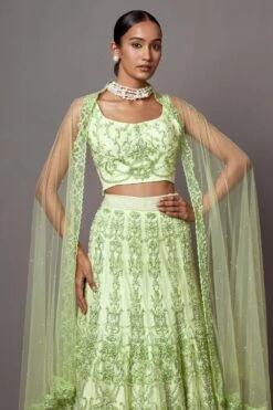 Mala And Kinnary Jade Green Floral & Sequin Adorned Lehenga Set -Inca Sales Store 16124mk2 3