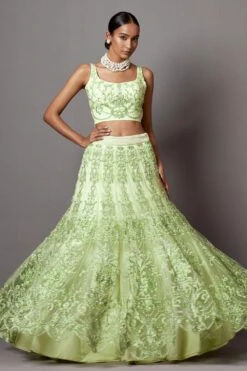 Mala And Kinnary Jade Green Floral & Sequin Adorned Lehenga Set -Inca Sales Store 16124mk2 5