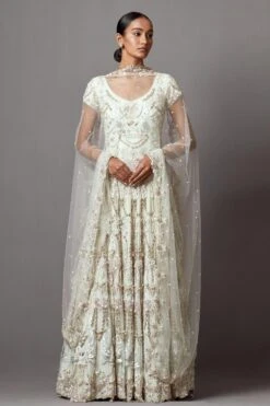 Mala And Kinnary Pearly White Pearl & Sequin Adorned Anarkali Set