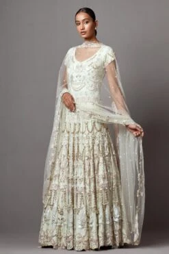 Mala And Kinnary Pearly White Pearl & Sequin Adorned Anarkali Set -Inca Sales Store 16124mk23 3