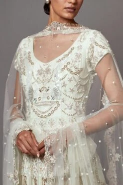 Mala And Kinnary Pearly White Pearl & Sequin Adorned Anarkali Set -Inca Sales Store 16124mk23 4