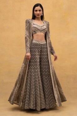 Ritika Mirchandani Black Hand Embroidered Jacket Set