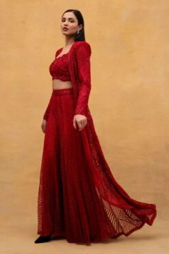 Ritika Mirchandani Red Geometric Hand Embroidered Jacket Set -Inca Sales Store 161rm3 2