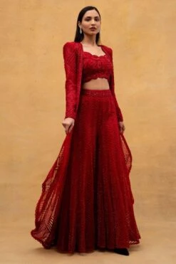 Ritika Mirchandani Red Geometric Hand Embroidered Jacket Set -Inca Sales Store 161rm3 3