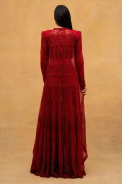 Ritika Mirchandani Red Geometric Hand Embroidered Jacket Set -Inca Sales Store 161rm3 5