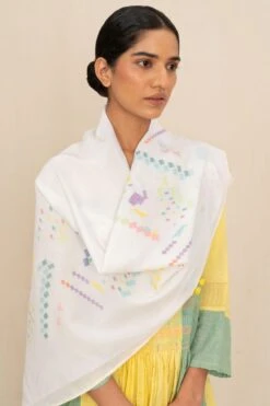Injiri Handwoven Ivory Jamdani Scarf -Inca Sales Store 16523inj4 3