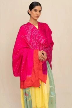 Injiri Artisanal Pink Bandhani Silk Scarf -Inca Sales Store 16523inj6 2