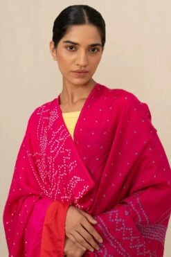 Injiri Artisanal Pink Bandhani Silk Scarf -Inca Sales Store 16523inj6 3