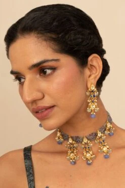 Turquoise Jewels Gold & Purple Kundan Necklace Set -Inca Sales Store 16523to4 2