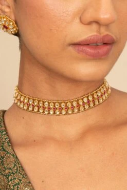 Turquoise Jewels Gold & Red Kundan Necklace Set -Inca Sales Store 16523to8 2