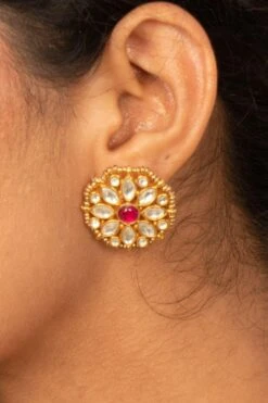 Turquoise Jewels Gold & Red Kundan Necklace Set -Inca Sales Store 16523to8 3