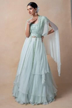 Ahilian Green Floral Embellished Cape Set -Inca Sales Store 16623ah3 3