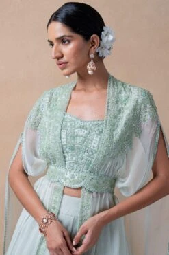Ahilian Green Floral Embellished Cape Set -Inca Sales Store 16623ah3 4