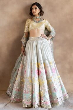 Abhinav Mishra Powder Blue Patchwork Lehenga Set