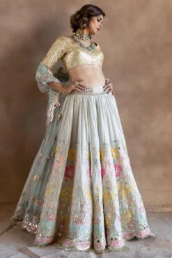 Abhinav Mishra Powder Blue Patchwork Lehenga Set -Inca Sales Store 16623am2 3