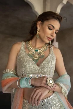 Abhinav Mishra Green Hand Embellished Patchwork Lehenga Set -Inca Sales Store 16623am7 3