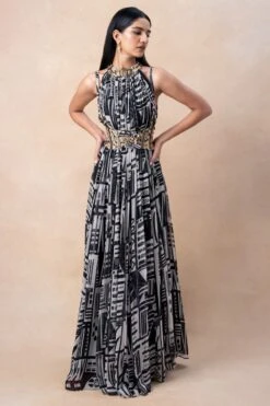 Nikita Mhaisalkar White Abstract Printed Dress With A Girdle