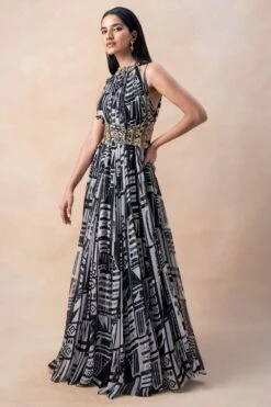 Nikita Mhaisalkar White Abstract Printed Dress With A Girdle -Inca Sales Store 16623nm6 3