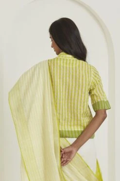 Surmaye Gingham Lime Fine Silk Khadi Shirt Blouse -Inca Sales Store 16623se25 2
