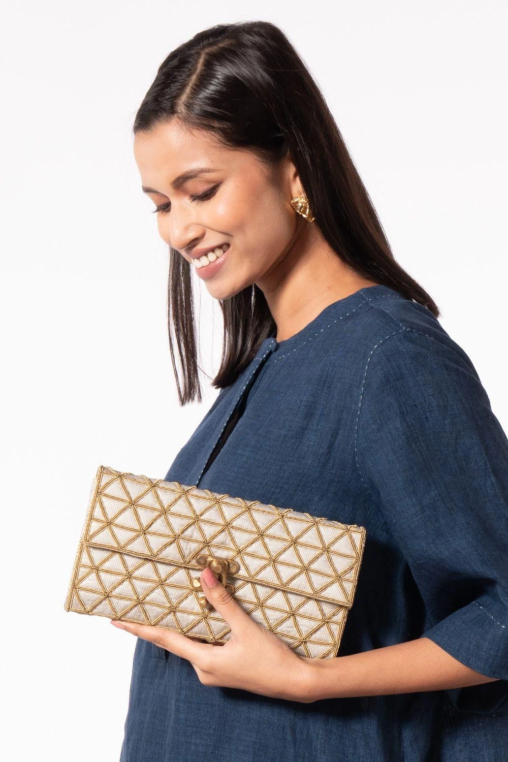 KOKOMMO Silver Brocade Triangle Clutch 3 KOKOMMO Silver Brocade Triangle Clutch