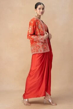 Petticoat Lane By Divya Red Floral Embellished Cape Set -Inca Sales Store 16823pl7 2