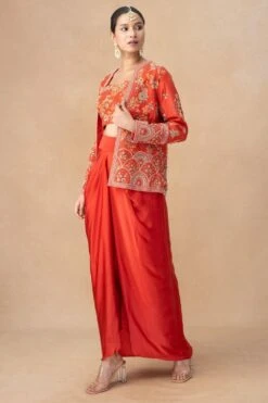 Petticoat Lane By Divya Red Floral Embellished Cape Set -Inca Sales Store 16823pl7 3