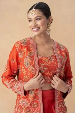 Petticoat Lane By Divya Red Floral Embellished Cape Set -Inca Sales Store 16823pl7 4