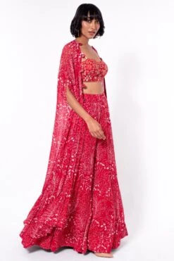 Arpita Mehta Red Printed Sharara With Bustier & Cape -Inca Sales Store 168am2 2