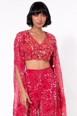 Arpita Mehta Red Printed & Embroidered Cape Set -Inca Sales Store 168am5 3