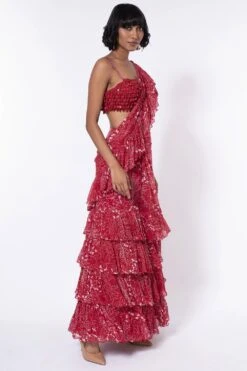 Arpita Mehta Red Printed & Embroidered Sari Set -Inca Sales Store 168am7 2