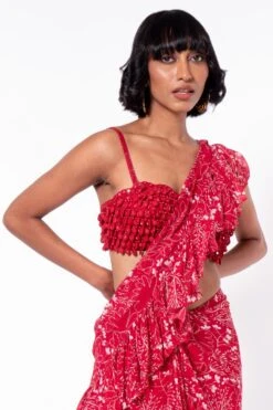 Arpita Mehta Red Printed & Embroidered Sari Set -Inca Sales Store 168am7 4