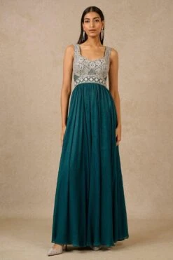 Tarun Tahiliani Teal Embellished Jumpsuit