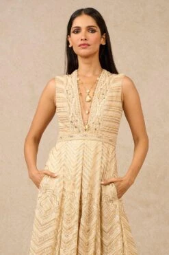 Tarun Tahiliani Ivory Crystal Embellished V-neck Jumpsuit -Inca Sales Store 16923tt2 3