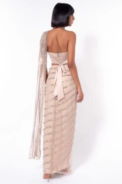 Rohit Gandhi + Rahul Khanna Beige Crystal Embellished Concept Sari -Inca Sales Store 1708rg05 5