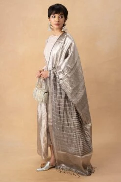 Hemang Agrawal Black & Silver Metallic Dupatta