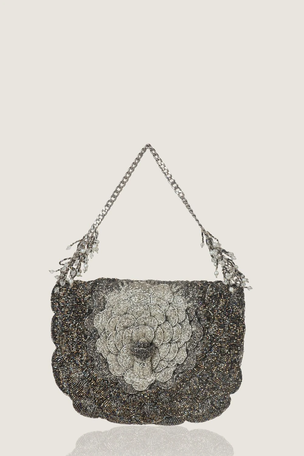 Doux Amour Coco Beaded Silver Clutch 3 Doux Amour Coco Beaded Silver Clutch