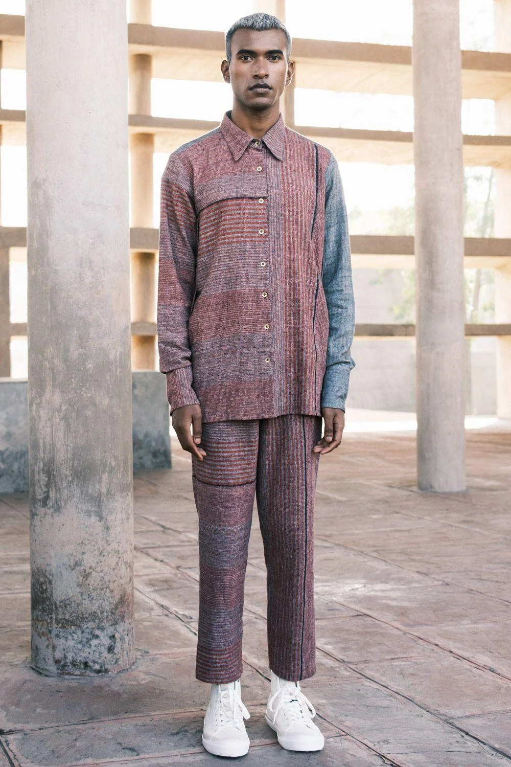 Urvashi Kaur Men Brick Kantha Embellished Co-ord Set 3 Urvashi Kaur Men Brick Kantha Embellished Co-ord Set