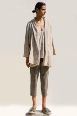 Urvashi Kaur Nude Checkered Jacket Set