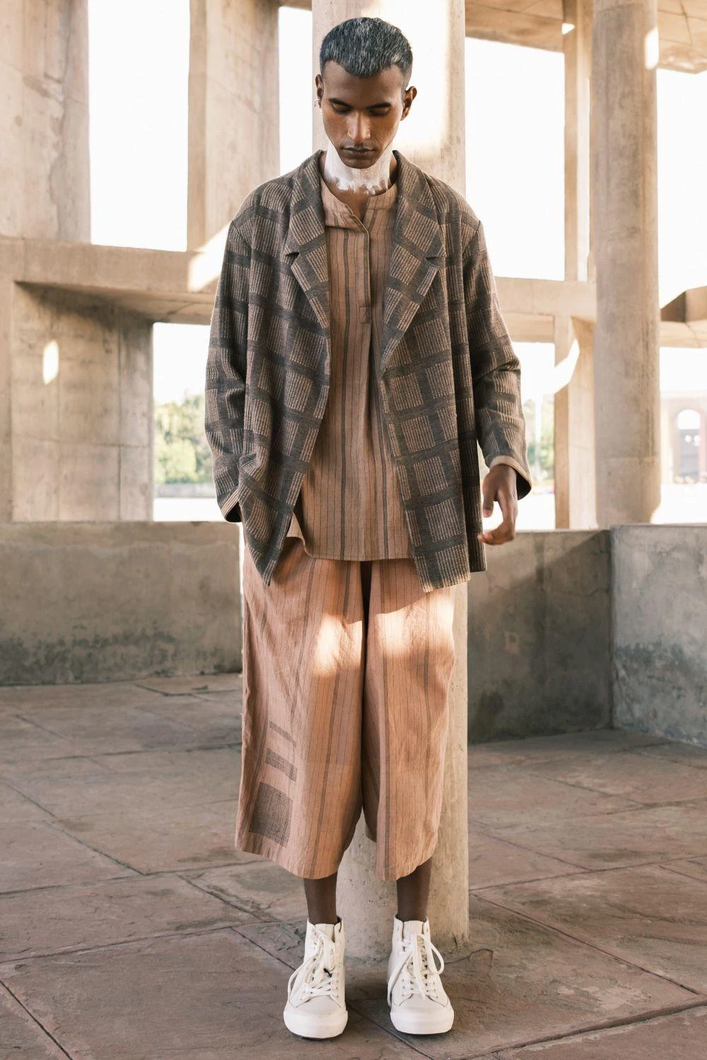 Urvashi Kaur Men Nude Double Sleeve Co-ord Set 3 Urvashi Kaur Men Nude Double Sleeve Co-ord Set