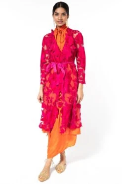 Aikeyah Pink Floral Embroidered Jacket Set