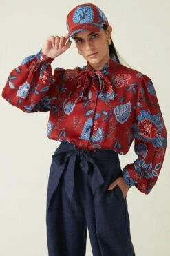 Payal Pratap Red Tinjinl Botanical Print Top -Inca Sales Store 1711pp13 4