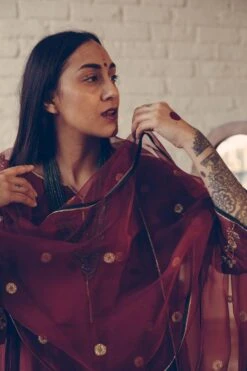 Sarang Kaur Maroon Phool Stole -Inca Sales Store 1712sk20 3