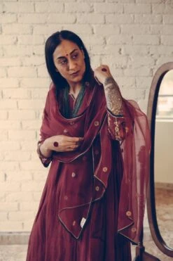 Sarang Kaur Maroon Phool Stole -Inca Sales Store 1712sk20 4