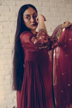 Sarang Kaur Maroon Phool Stole -Inca Sales Store 1712sk20 5