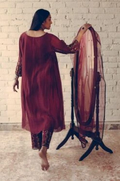 Sarang Kaur Maroon Phool Stole -Inca Sales Store 1712sk20 6